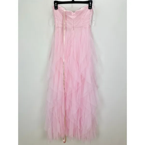 Lulus Delightful Beauty Pink Mesh Strapless Ruched Ruffled Maxi Dress Small NWT - Image 6