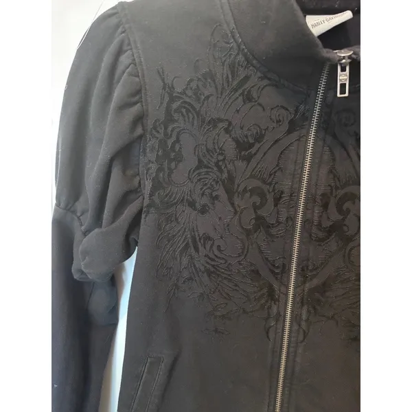 Vintage Y2K Harley Davidson Black Flocked Scroll Zip Sweatshirt M ✨ Biker Chic - Image 4