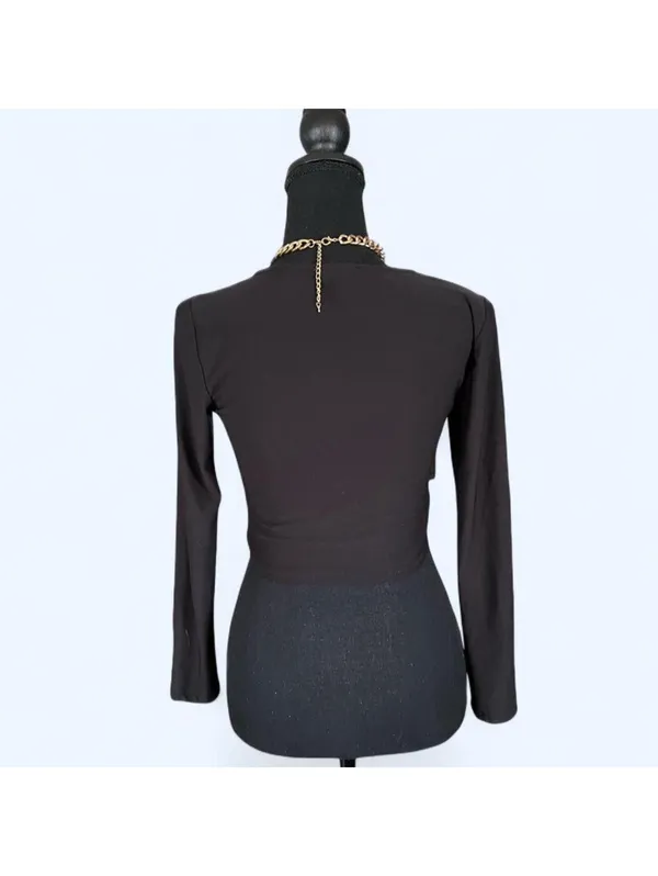 Y2K Black coquette long sleeve top with tie detail size small 🖤 - Image 5
