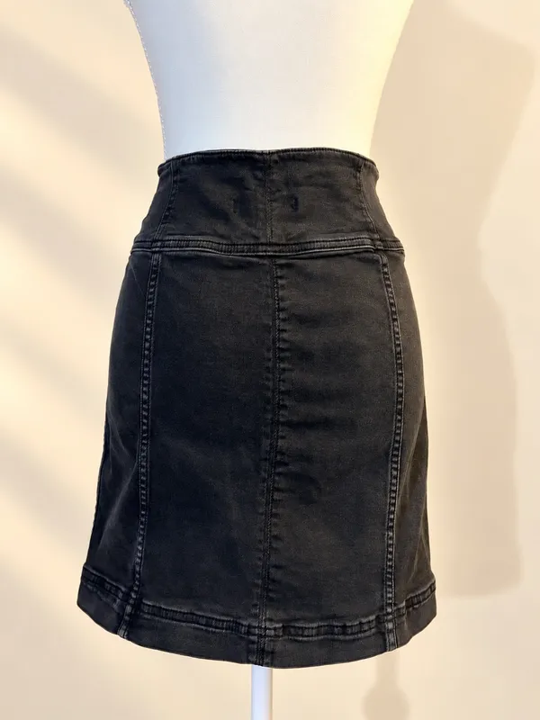 Free People Size 8 Black Denim Corset Lace Up High Waist Mini Skirt - Image 5