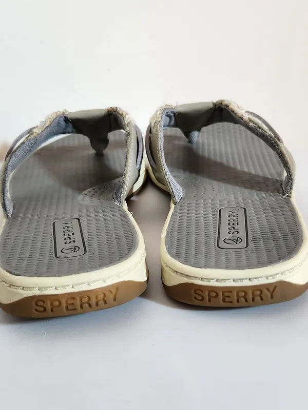 Sperry Parrotfish Gray and Cream Braided Flip Flops Size 9 - Image 5