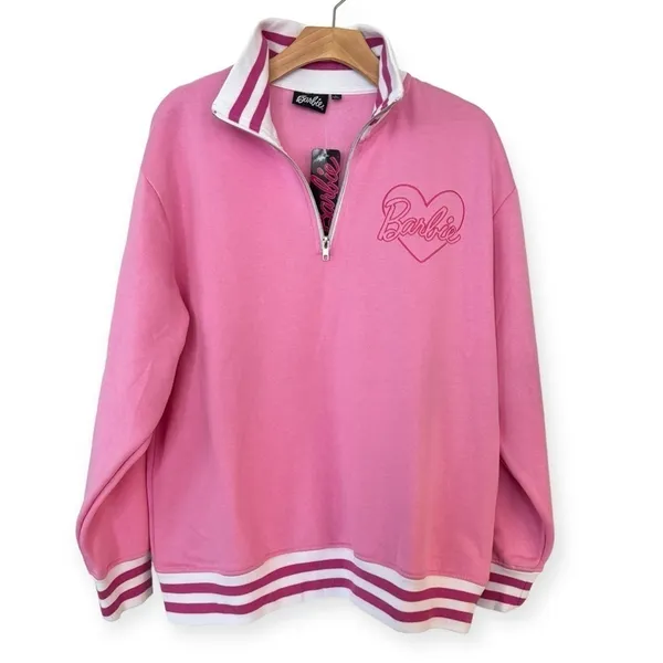 BARBIE Pink 1/4 Zip Sweatshirt Size L NEW - Image 2