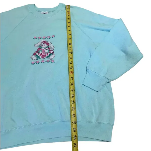 Vintage 90 Lee Sweatshirt XL USA Blue Bunny Easter Cottagecore Oversized Graphic - Image 7