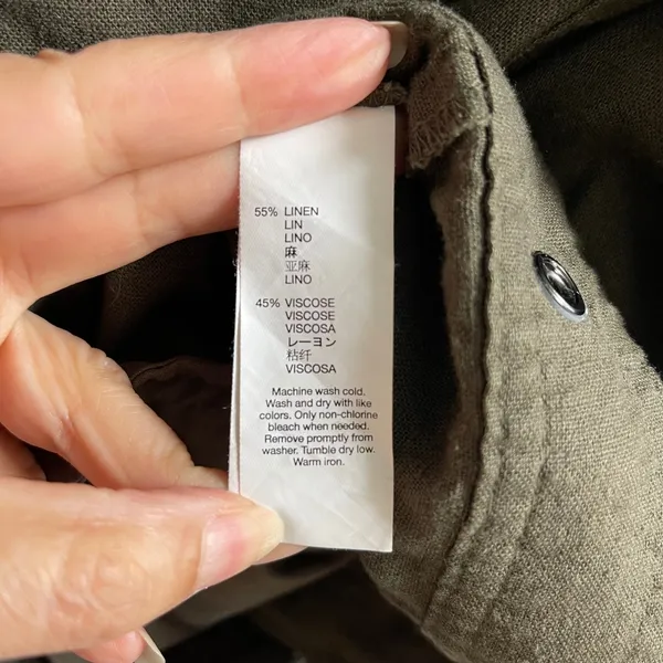 Gap Linen Blend Moto Jacket Womens Large Olive‎ Green Utility Asymmetrical Zip - Image 6