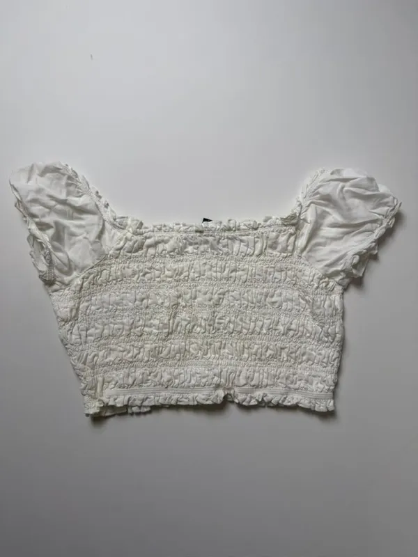 Pretty Milkmaid Soft Girl White Smocked Off-The-Shoulder Ruffle Sleeve Crop Top - Image 6