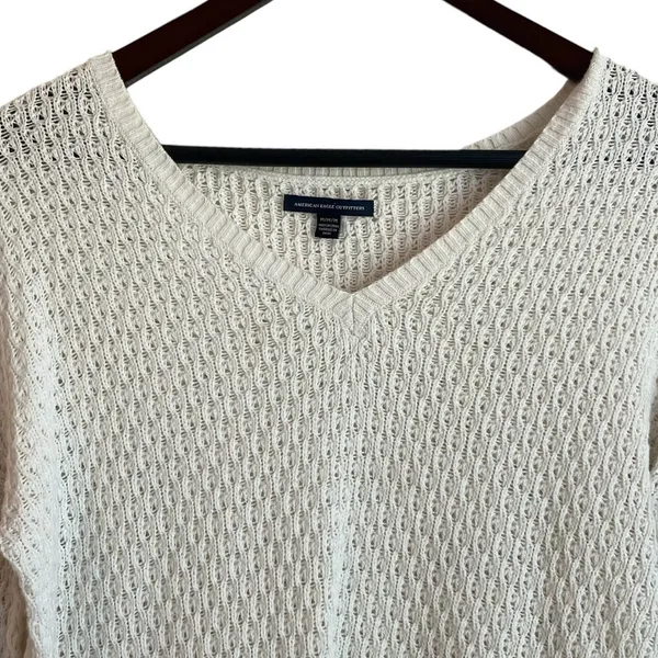 American Eagle Women Tunic Sweater M Ivory Large‎ Loop Open Knit Casual Neutral - Image 8