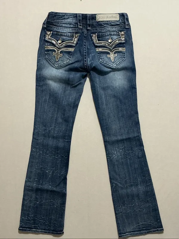 Rock Revival Dark Blue Bootcut Jeans with Embroidered Pockets - Image 2