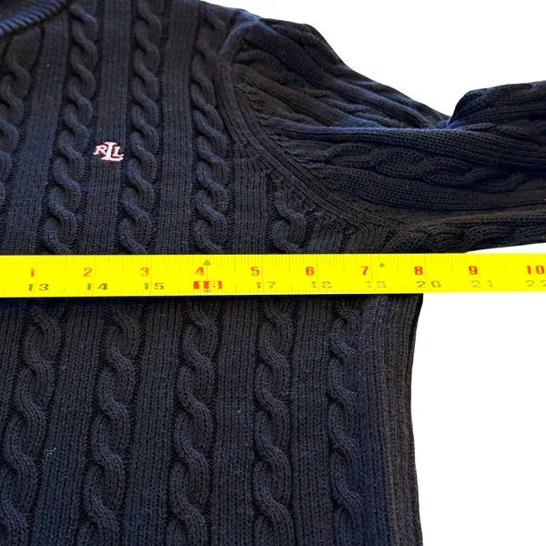 Lauren Ralph Lauren Womens Black Cable Knit Sweater Size L Full Zip Old Money - Image 6
