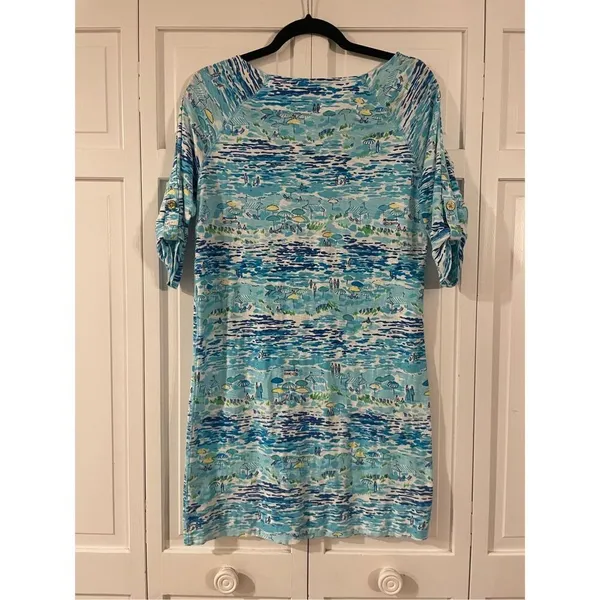 Lilly Pulitzer high tide boatneck 3/4 sleeve dress beach umbrella print - Image 8