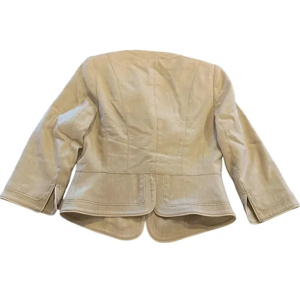White House Black Market Metallic Ruffle Military Jacket Tan‎ Beige Utility 4 - Image 3