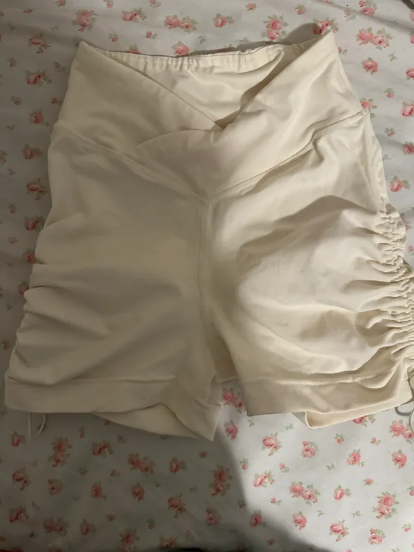 bo + tee aspire cream scrunch crossover shorts drawstring ruched sides - Image 2