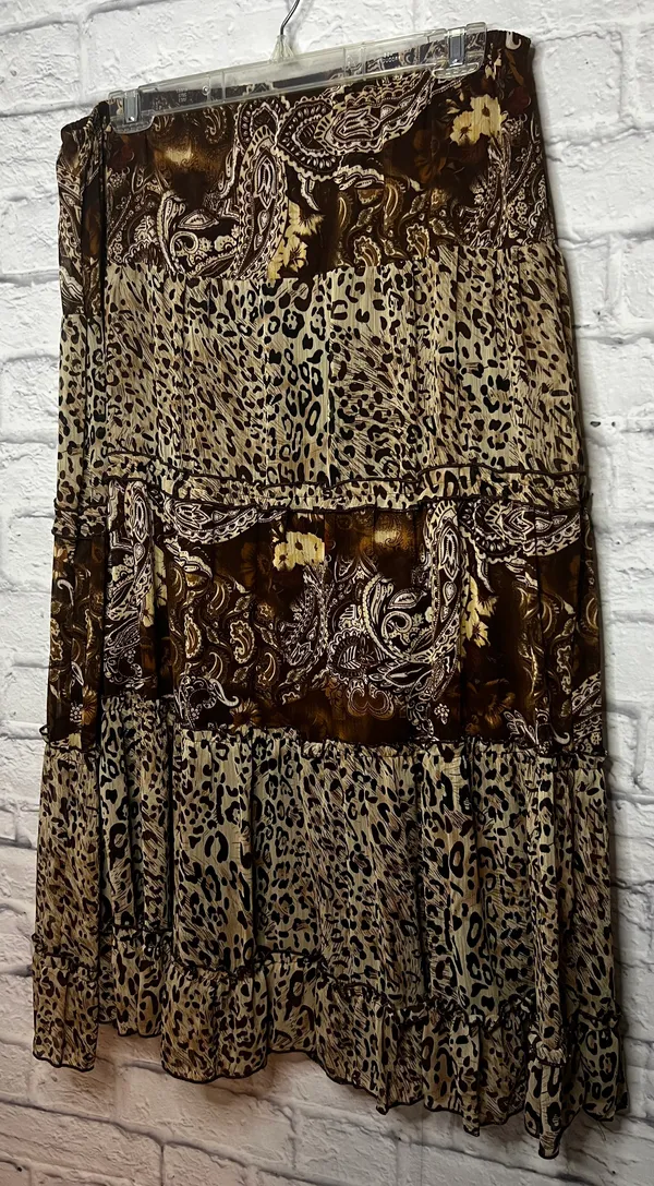 Notations Animal Print Elastic Waist Mid Length Brown Tiered Skirt Size L - Image 4