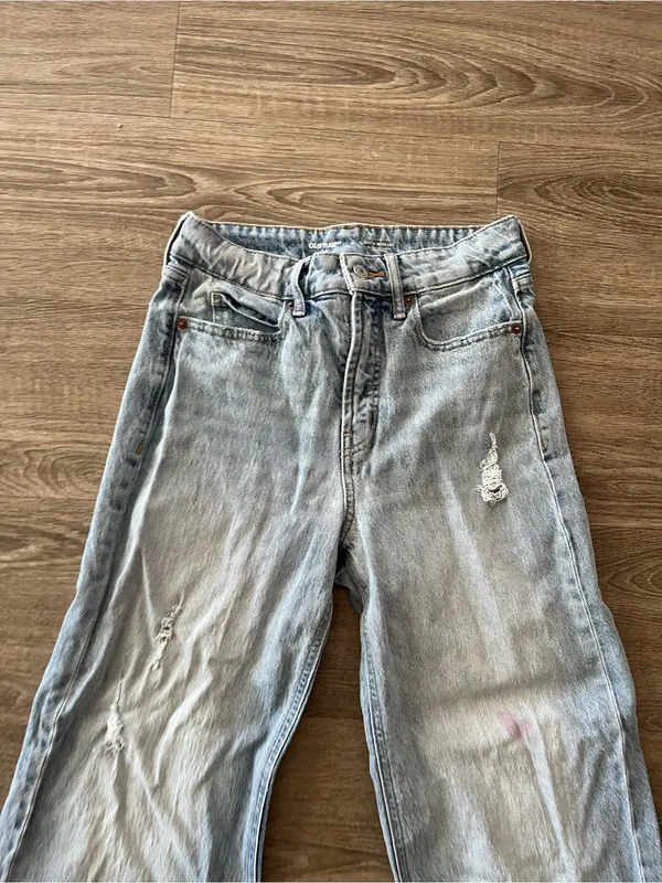 Old Navy Sky Hi Jeans Women’s 0 Light Wash Extra High Rise Distressed Wide Leg - Image 4