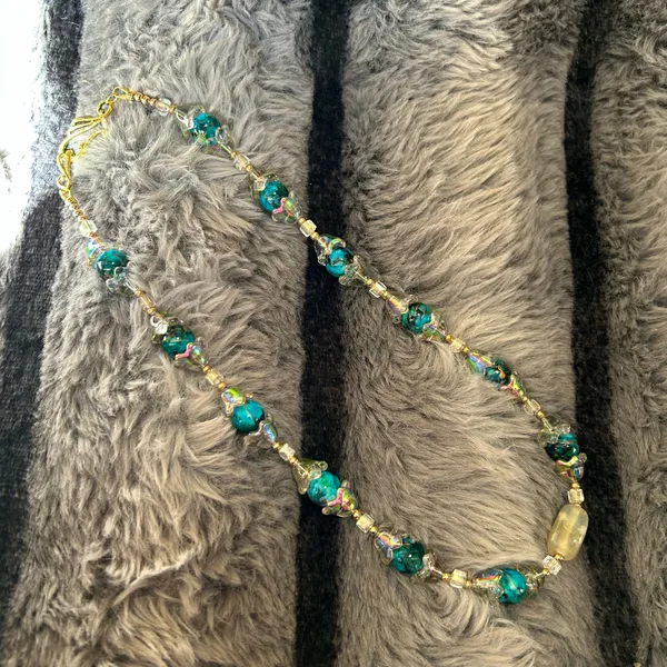 Handmade Handcrafted blue tone art glass bead faceted crystal agate necklace - Image 8