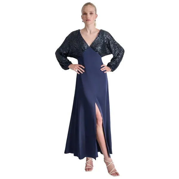 DKNY Womens Sequin Embellished Blouson-Sleeve Gown ED4EZA01 Spring Navy 4 - Image 6