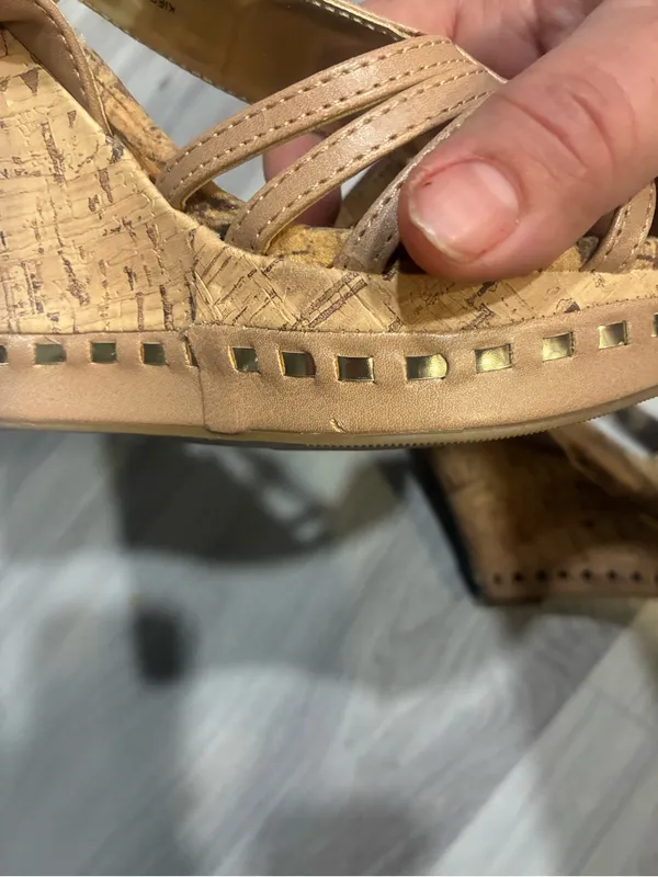 Women’s Tan‎ Wedge Sandals with Decorative Cross-Strap Detail - Image 6
