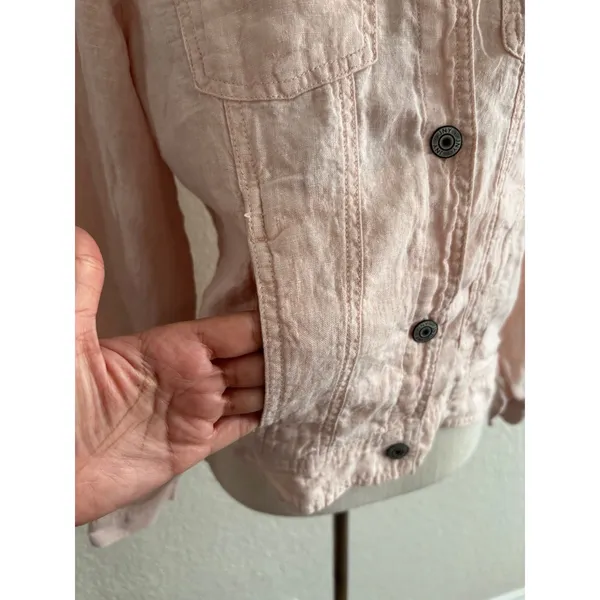 Jones New York Linen Jacket Medium Pink JNY Button Up Trucker Lightweight - Image 3