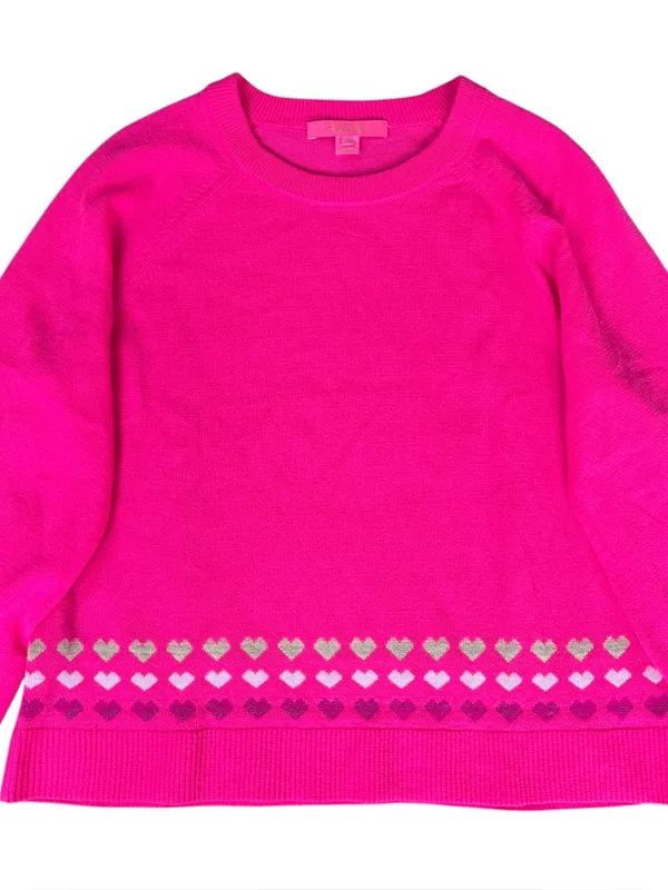 EUC Lilly Pulitzer Alyona Heart Jacquard Puff Sleeve Sweater Pink Size Medium - Image 4