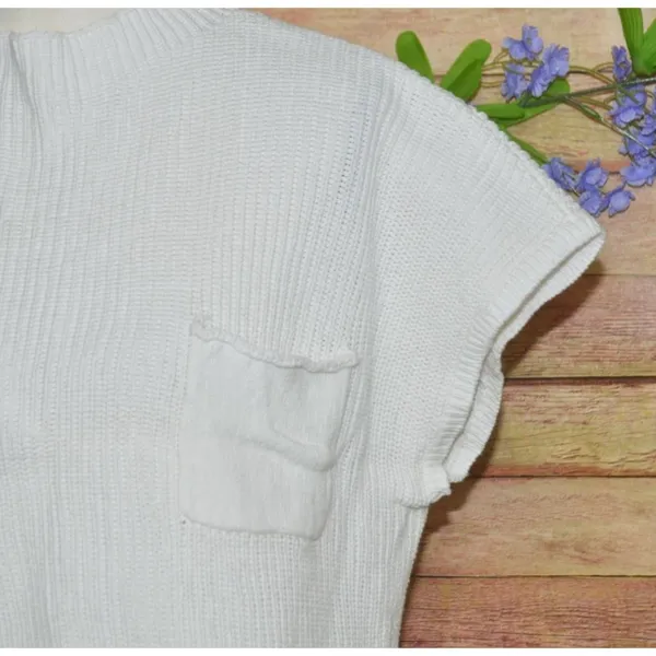Olivaceous Ladies White Crop Cap Sleeve Sweater Top Size L Ribbed Mock Neck - Image 4