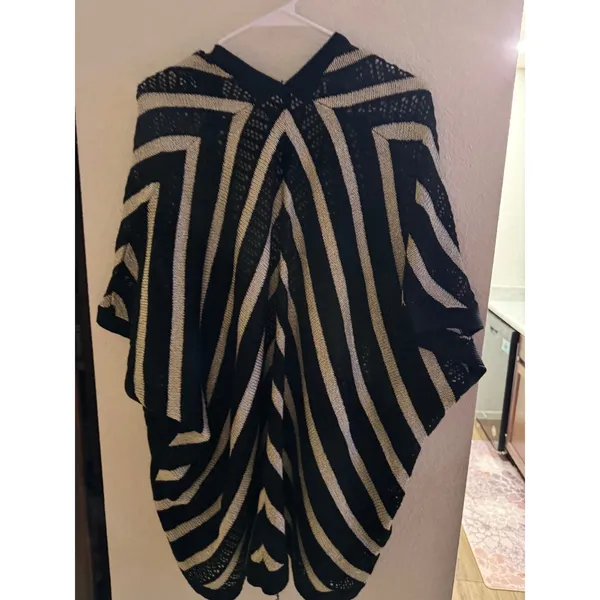 Midnight Velvet Women Black Gold Metallic Striped Open Knit Cardigan One Size - Image 4