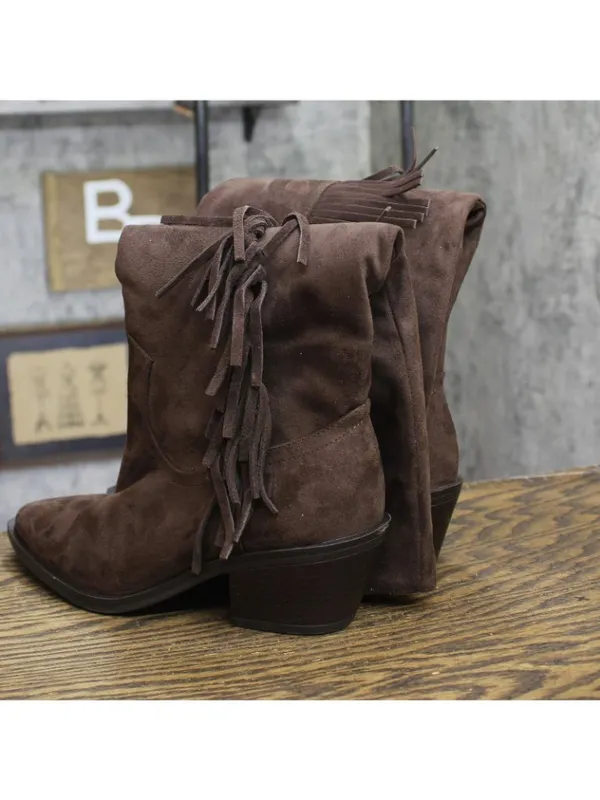 Universal Thread Patsy Tall Fringe Western Boots Mid Calf Chcolate Brown 7.5M - Image 3