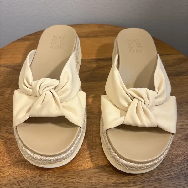Naturalizer Dayana Casual‎ Slip-On Platform Knot Sandals Cream Size 7.5 Coastal - Image 2