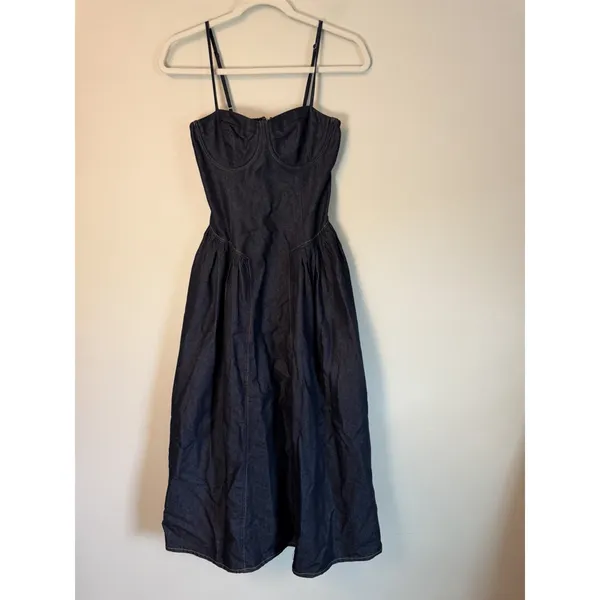 ASTR Margaux The Label Dark Wash Denim Bustier Midi Dress XS Blue NEW - Image 4