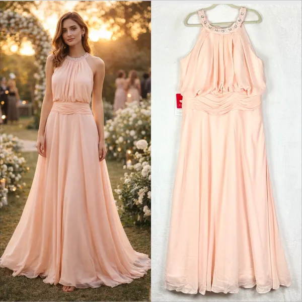 JJ's House Halter Neck Chiffon Bridesmaid Dress Size 18W Pearl Pink NWT - Image 2