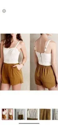 Anthropologie Mermaid White and Tan Lace Romper - Image 2