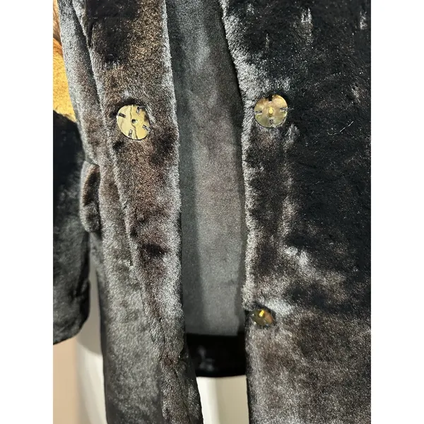 Faux Fur Coat Collared Button Close Women's Medium Black/Camel/Ivory MobWife NEW - Image 4