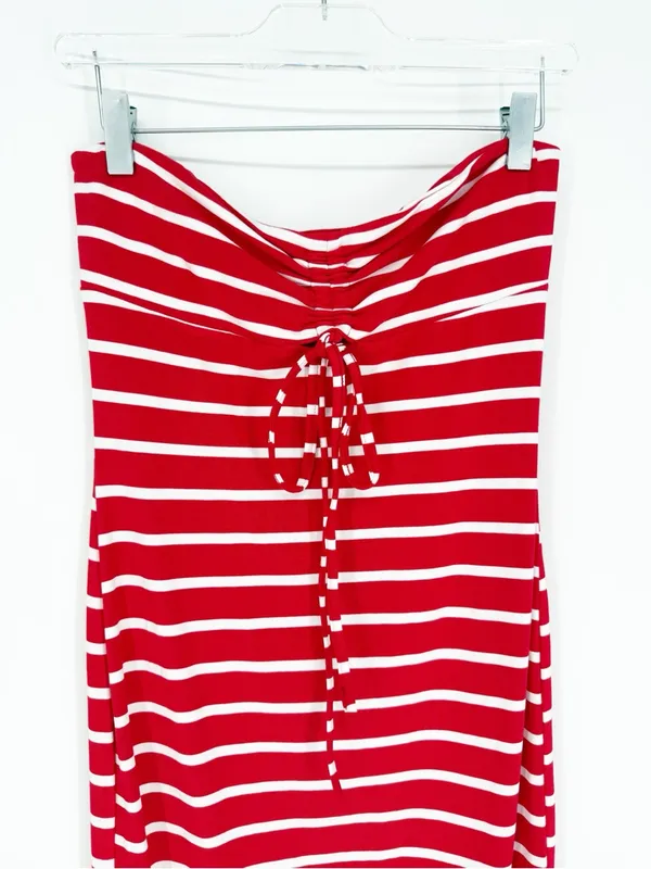 NWT Commense Striped Strapless Midi Tube Dress Women's M Red‎ White Coastal - Image 4