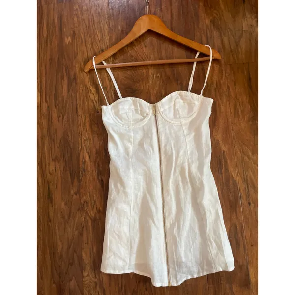 INDAH Karina Mini Dress White Linen SEXY BEACH VACATION RESORT Small S Bustier - Image 6
