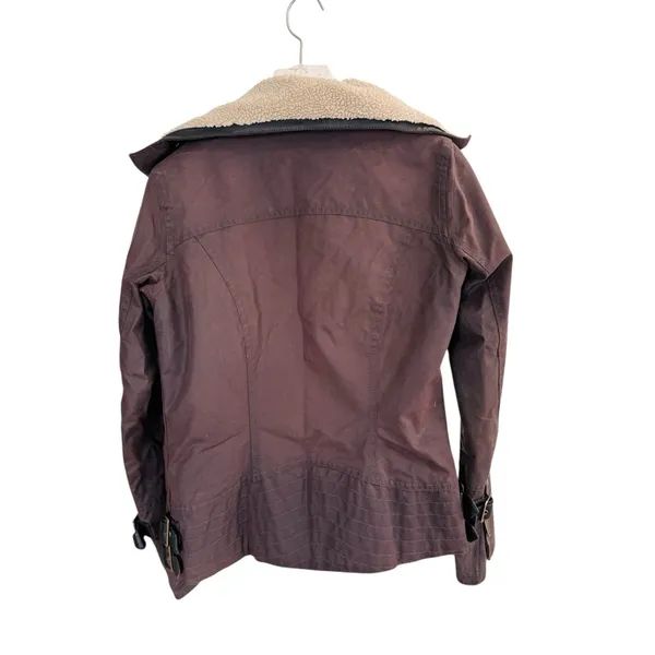 Barbour Women's Ordinance wax coated Jacket in Brown shearling lining GUC - Image 3