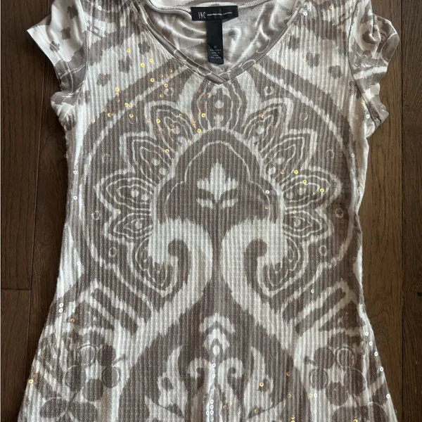 INC International Concepts Women's Taupe and White Short Sleeve Top - Image 5