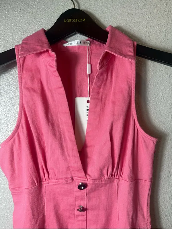 Saints & Secrets NWT Hot Pink Sleeveless Button Front Mini Dress‎ Size S AU 8 - Image 4