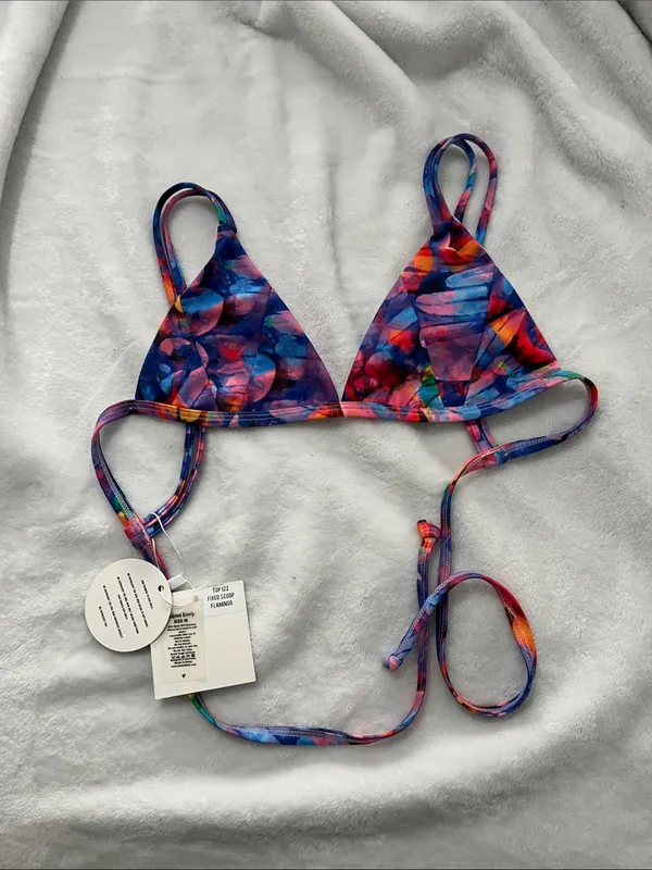 New Kulani Kinis Women’s fixed scoop bikini top multicolor flamingo print Medium - Image 2