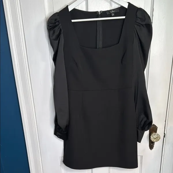 Lulus Longtime Crush Black Puff Shoulder Long Sleeve Mini Dress W1187 Sz S - Image 5