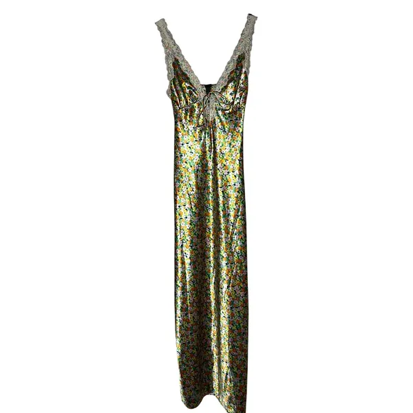 Wild Fable Women's Floral Print Maxi Slip Dress Lace Trim Wedding Guest Size XXS - Image 3