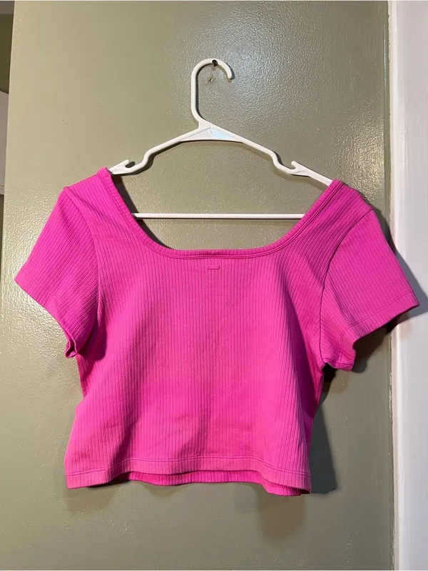 Victoria's Secret PINK Women's Sz XL Seamless Rib Short-Sleeve Crop Top Hot Pink - Image 6