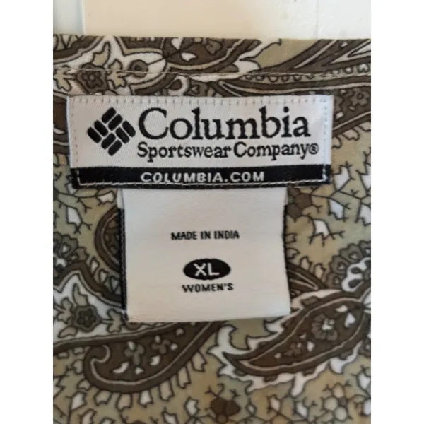 Columbia‎ Womens XL Paisley Tunic Top Olive Brown 3/4 Sleeve Button Neck AL7308 - Image 3
