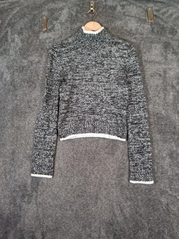 Madewell Marled Mockneck Sweater Black N White Merino Wool Blend Womens SMALL - Image 2