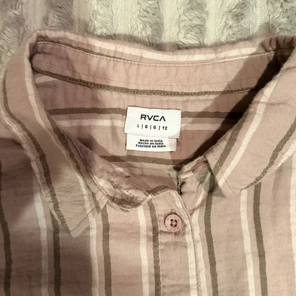 RVCA Womens Tan Striped Gauze Button Down Shirt Oversized Long Sleeve Large - Image 3