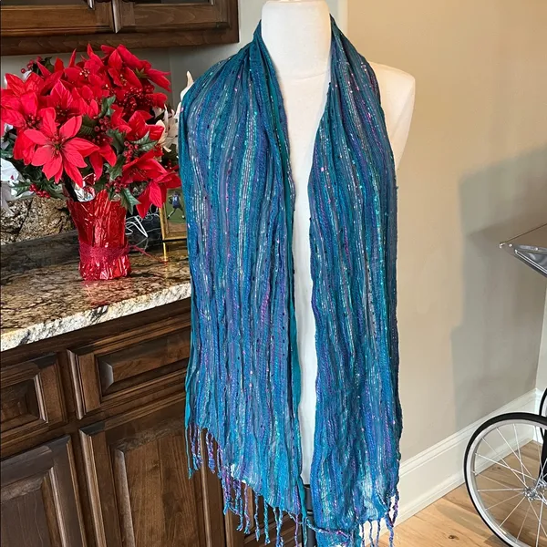 Shimmery Metallic Blue and Purple Scarf - Image 2