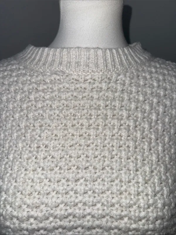Altar'd State Betty Bow Back Chunky Ivory White Knit Balloon Sleeve Sweater XXS - Image 4