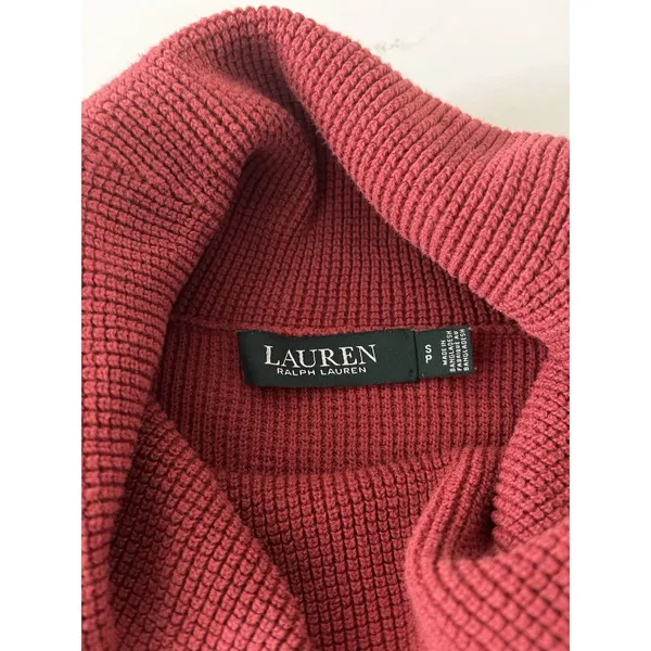 Lauren Ralph Lauren Red Cotton Waffle-Knit Cowl Neck Logo Pullover Sweater Small - Image 3