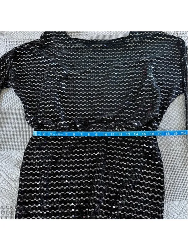 Jessica Howard Cocktail Dress, Black Silver Sparkle 12 Knee Length Long Sleeve - Image 9