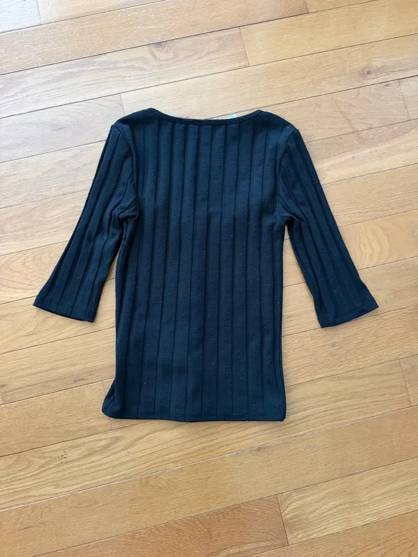 Free People Central Park Women's Black Ribbed Button-Front Top Size XS - Image 6