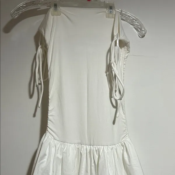 Commense White Sleeveless puffball Dress with Tie Details NWT - Image 2