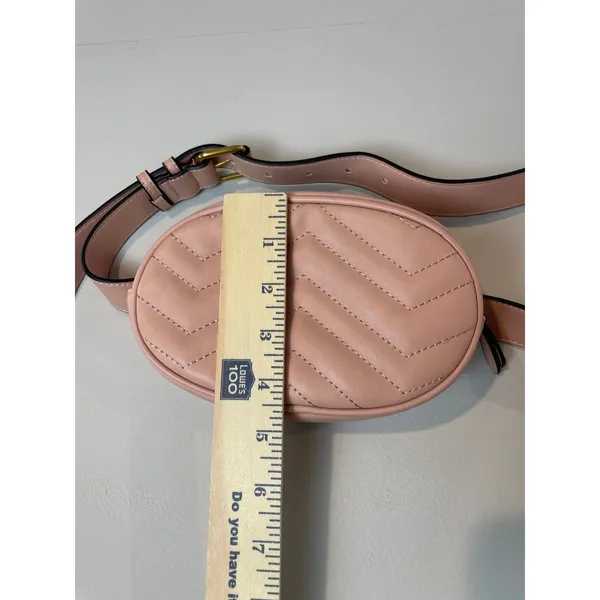 Pink Faux Leather Belt Bag Crossbody Adjustable Strap Zip Closure Oval Shape - Image 7