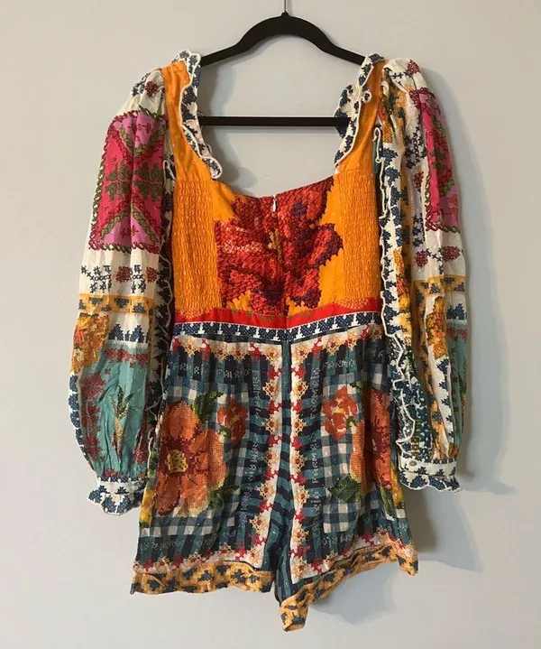 FARM Rio Summer Vibe Patchwork Floral Romper XS Multicolor Boho Festival Vaca - Image 8